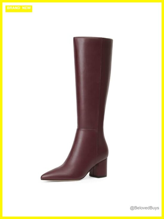 Shoes - Women's Knee High Boots Chunky Low Heel Pointed Toe Tall Faux PU Leather